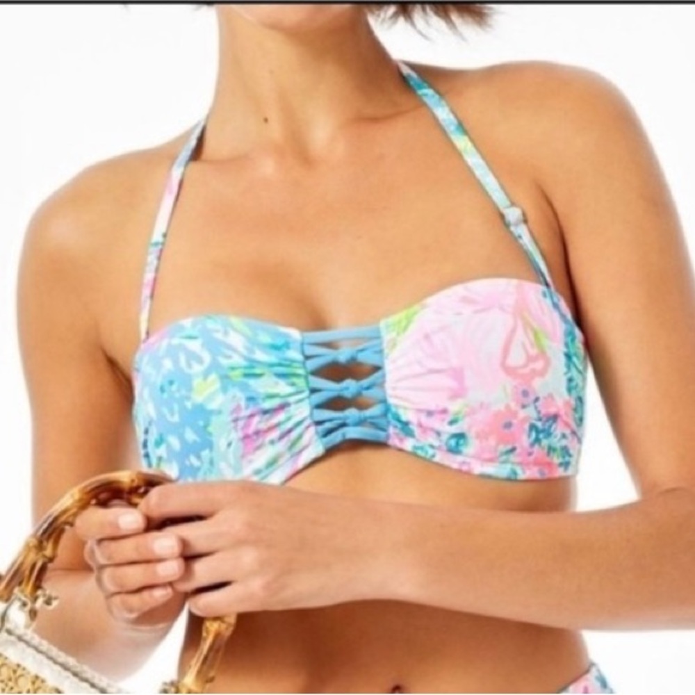 NWT Lilly Pulitzer Bikini with Sandy Lattice Bandeau bikini in Fished My Wish